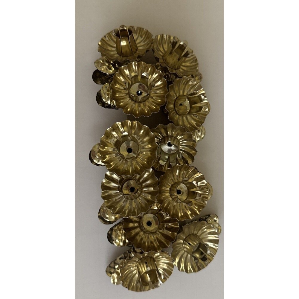 Set Of 11 West German Xmas Tree Candle Holders Tin Clip Gold Pinecone Vintage